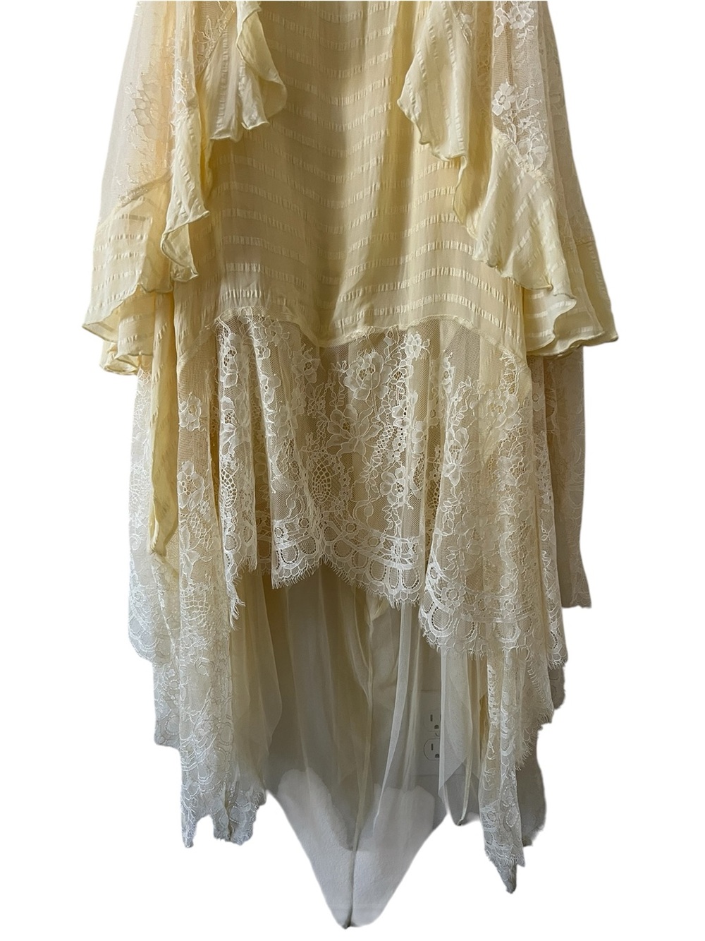 Free People Bliss Lace Kerchief Hem Strapless Maxi Dress Yellow Size Large - Picture 10 of 16